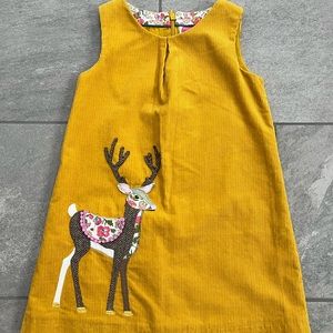 Mini Boden corduroy reindeer pinafore dress, size 5-6